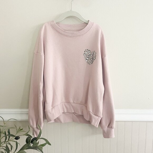 Gap Kids Pink Oversized Sweatshirt with Heart Rhinestone Detail - Picture 1 of 6